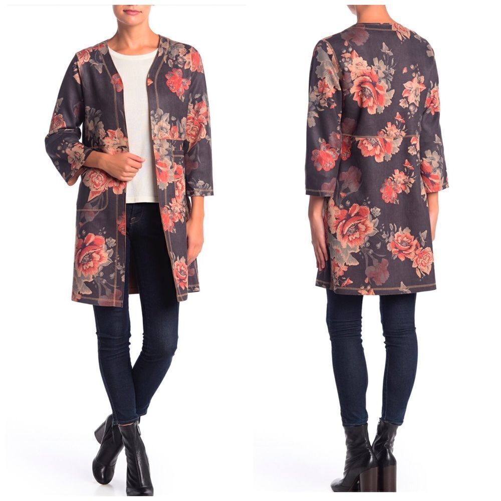 𝅺- Solitaire Garden Floral Print Faux Suede Jacket